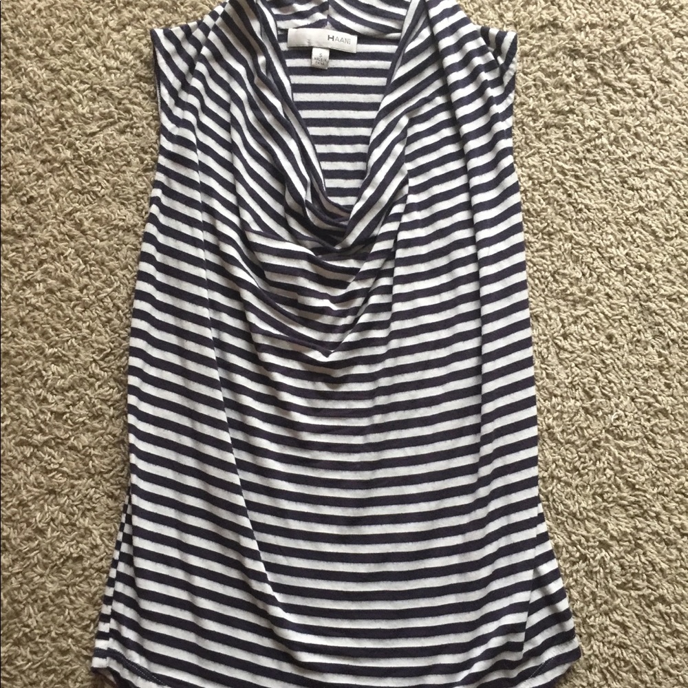 Navy and White Striped Sleeveless Blouse
